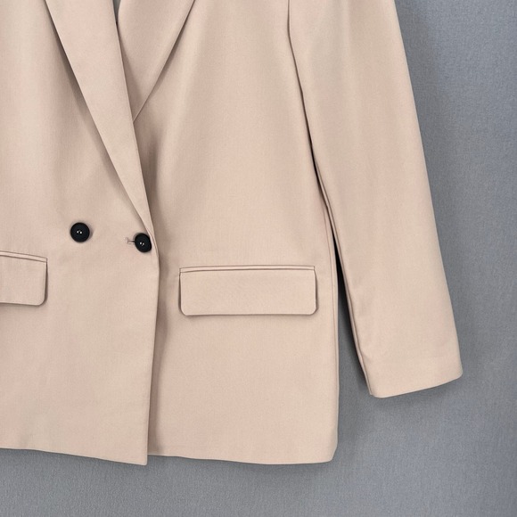 ZARA Oversized Double Breasted Blazer Womens Small Tan Long Sleeve Peaked Lapel - Picture 9 of 16